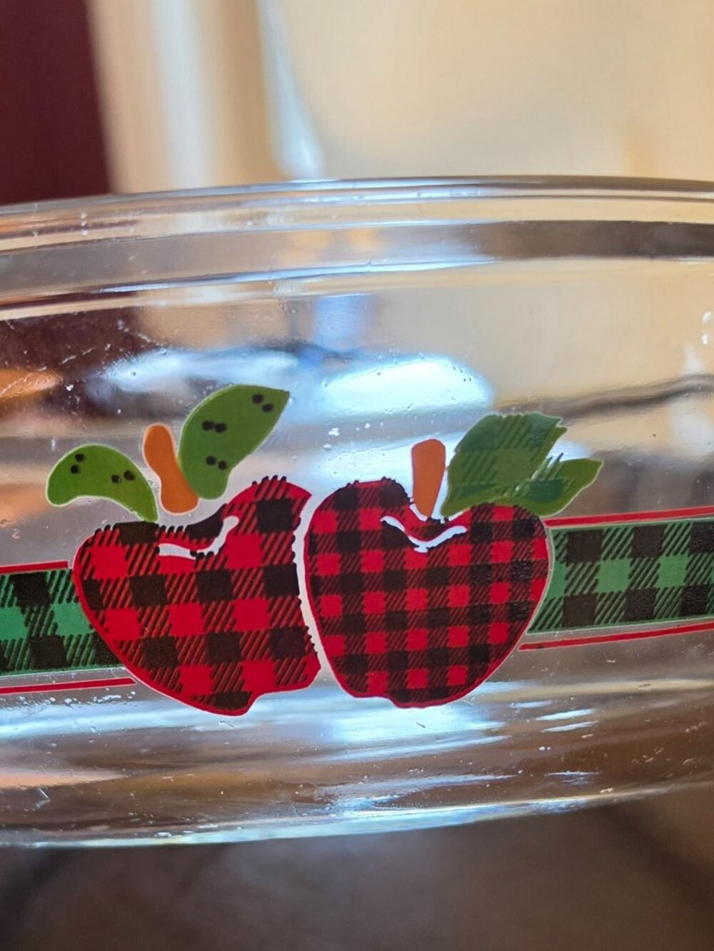 Vintage Anchor Ovenware Casserole Dish #1037 Clear With Buffalo Plaid Apples